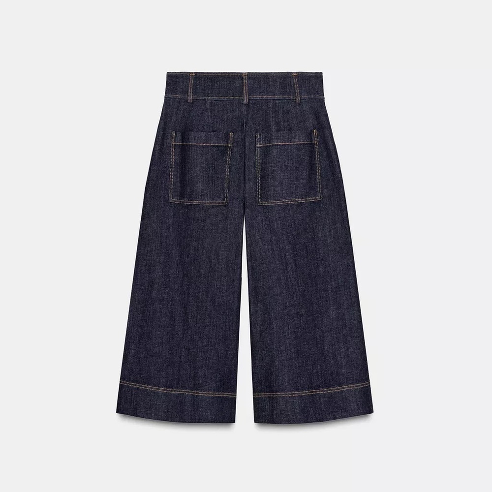 ZARA Dark Indigo Wide-Leg Culotte Pants - Picture 7 of 10